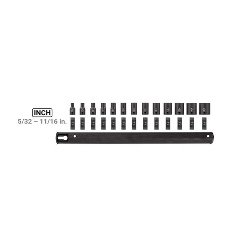 Main product image of 1/4" Drive 6-Point Impact Socket Set with Rail, 13-Piece (5/32-11/16")