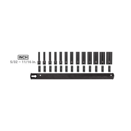 Main product image of 1/4" Drive Deep 6-Point Impact Socket Set with Rail, 13-Piece (5/32-11/16")