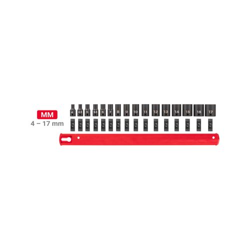 Main product image of 1/4" Drive 6-Point Impact Socket Set with Rail, 16-Piece (4-17 mm)