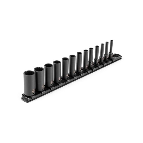 Main product image of 1/4" Drive Deep 12-Point Impact Socket Set with Rail, 13-Piece (5/32-11/16")