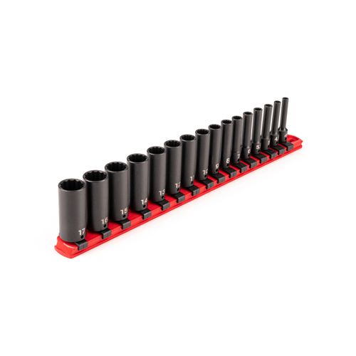 Main product image of 1/4" Drive Deep 12-Point Impact Socket Set with Rail, 16-Piece (4-17 mm)