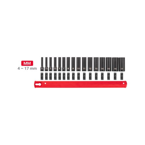 Main product image of 1/4" Drive Deep 12-Point Impact Socket Set with Rail, 16-Piece (4-17 mm)