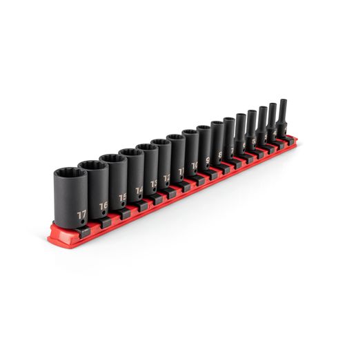 Main product image of 1/4" Drive Semi-Deep 12-Point Impact Socket Set w/ Rail, 16-Piece (4 - 17mm)