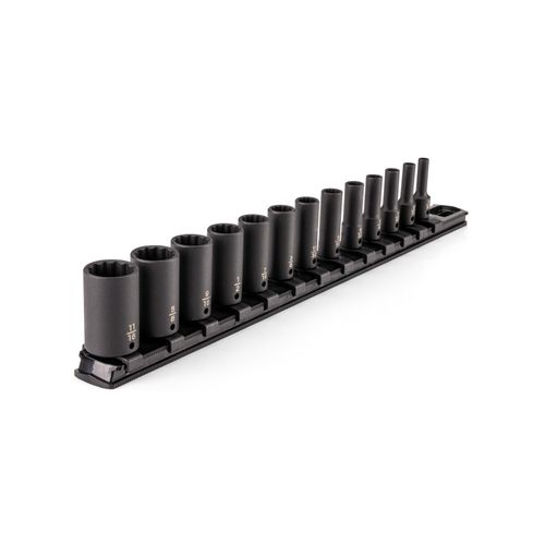 Main product image of 1/4" Drive Semi-Deep 12-Point Impact Socket Set w/ Rail, 13-Piece (5/32"- 11/16")