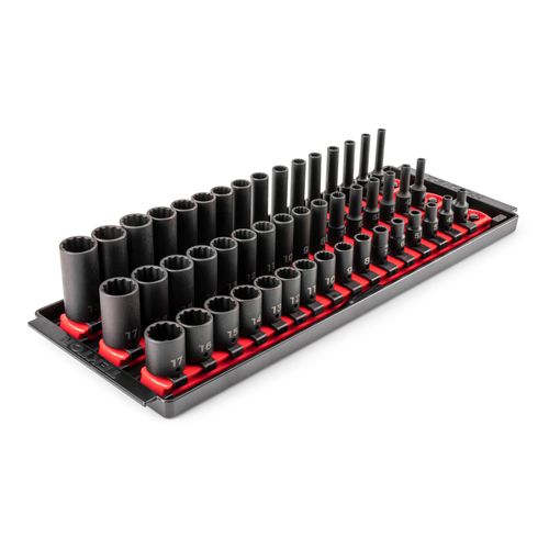 Main product image of 1/4" Drive Shallow, Semi-Deep, and Deep 12-Point Impact Socket Set w/ Rails and Trays, 48-Piece (4 - 17mm)