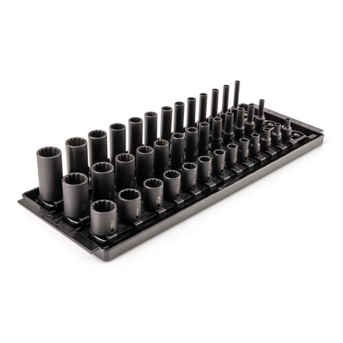Main product image of 1/4" Drive Shallow, Semi-Deep, and Deep 12-Point Impact Socket Set w/ Rails and Trays, 39-Piece (5/32"- 11/16")