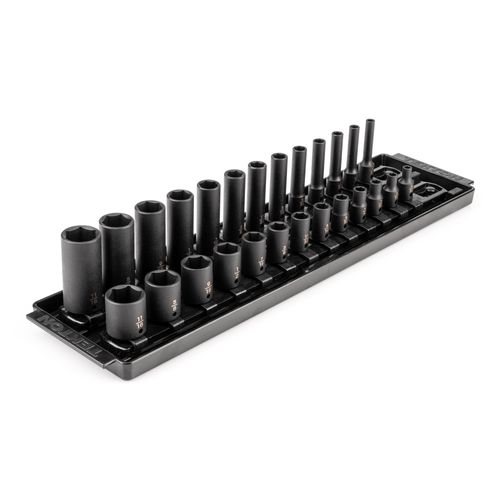 Main product image of 1/4" Drive 6-Point Impact Socket Set with Rails and Tray, 26-Piece (5/32-11/16")