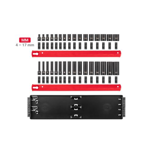 Main product image of 1/4" Drive 6-Point Impact Socket Set with Rails and Tray, 32-Piece (4-17 mm)