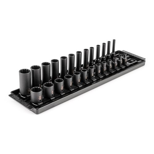 Main product image of 1/4" Drive 12-Point Impact Socket Set with Rails and Tray, 26-Piece (5/32-11/16")