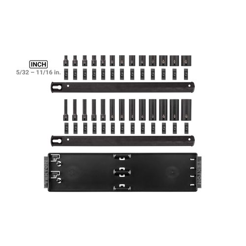 Main product image of 1/4" Drive 12-Point Impact Socket Set with Rails and Tray, 26-Piece (5/32-11/16")