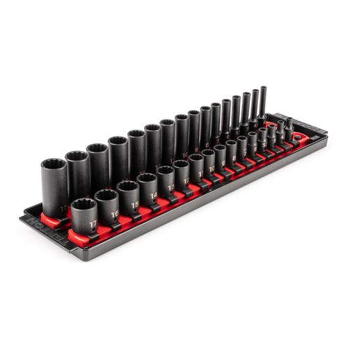 Main product image of 1/4" Drive 12-Point Impact Socket Set with Rails and Tray, 32-Piece (4-17 mm)