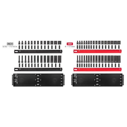 Main product image of 1/4" Drive 12-Point Impact Socket Set with Rails and Trays, 58-Piece (5/32-11/16", 4-17 mm)