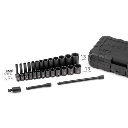 Main product image of 1/4" Drive 6-Point Impact Socket Set with Case, 29-Piece (5/32-11/16")