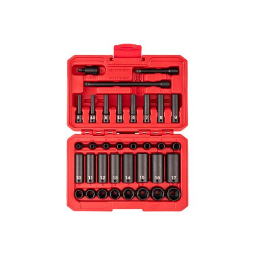 Main product image of 1/4" Drive 6-Point Impact Socket Set with Case, 35-Piece (4-17 mm)