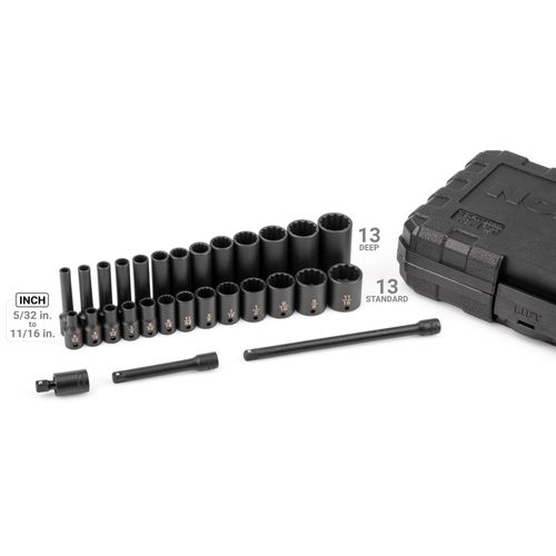 Main product image of 1/4" Drive 12-Point Impact Socket Set with Case, 29-Piece (5/32-11/16")
