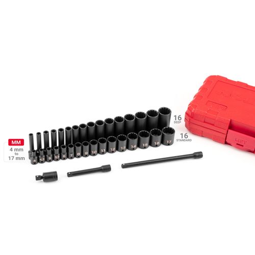 Main product image of 1/4" Drive 12-Point Impact Socket Set with Case, 35-Piece (4-17 mm)