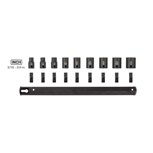 Main product image of 3/8" Drive 6-Point Impact Socket Set with Rail, 9-Piece (5/16-3/4")