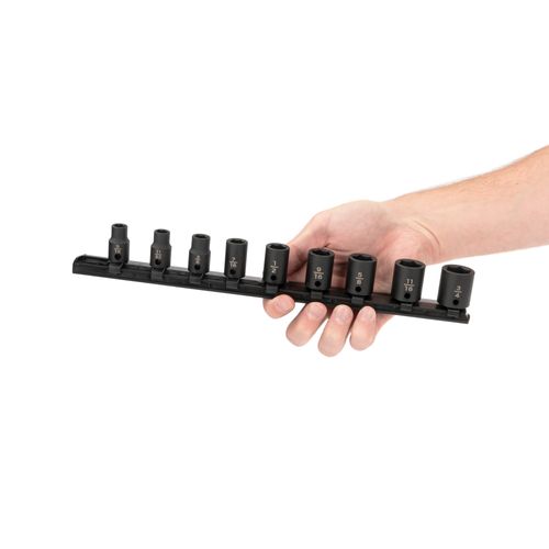 Main product image of 3/8" Drive 6-Point Impact Socket Set with Rail, 9-Piece (5/16-3/4")