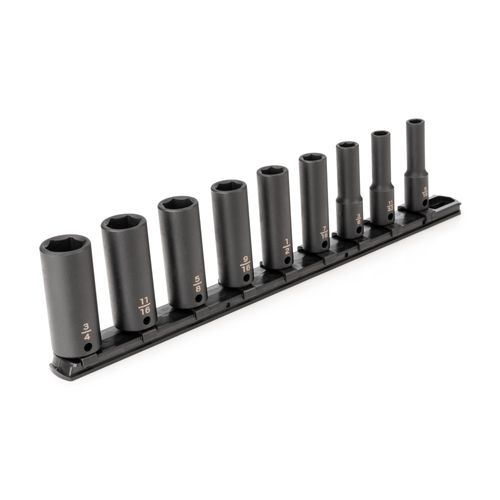 Main product image of 3/8" Drive Deep 6-Point Impact Socket Set with Rail, 9-Piece (5/16-3/4")