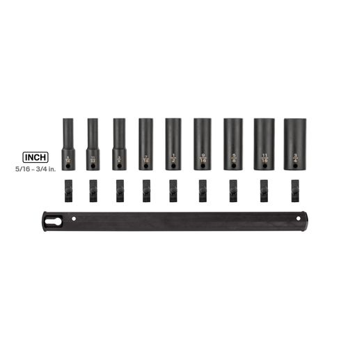 Main product image of 3/8" Drive Deep 6-Point Impact Socket Set with Rail, 9-Piece (5/16-3/4")