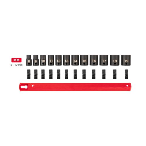 Main product image of 3/8" Drive 6-Point Impact Socket Set with Rail, 12-Piece (8-19mm)