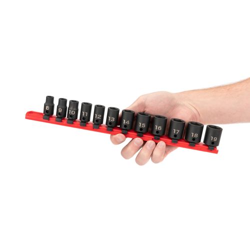 Main product image of 3/8" Drive 6-Point Impact Socket Set with Rail, 12-Piece (8-19mm)