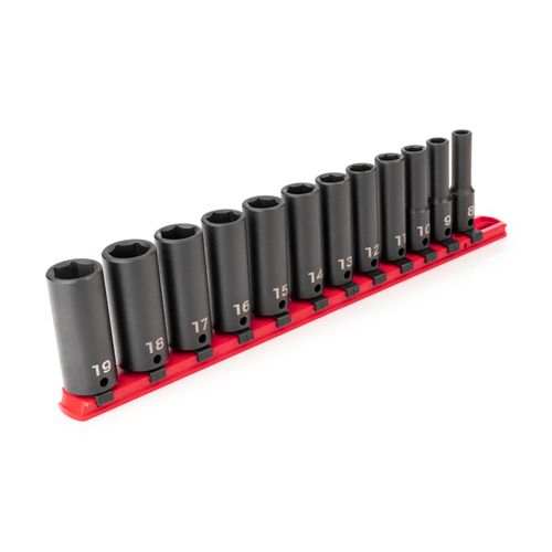 Main product image of 3/8" Drive Deep 6-Point Impact Socket Set with Rail, 12-Piece (8-19mm)