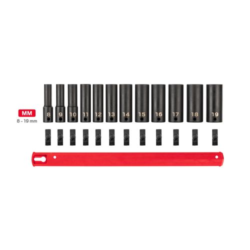 Main product image of 3/8" Drive Deep 6-Point Impact Socket Set with Rail, 12-Piece (8-19mm)