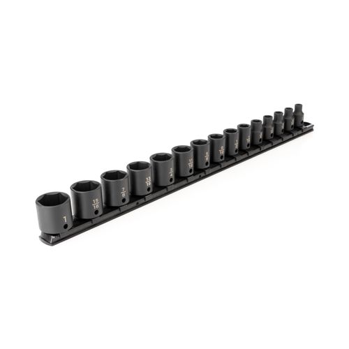Main product image of 3/8" Drive 6-Point Impact Socket Set with Rail, 15-Piece (1/4-1")