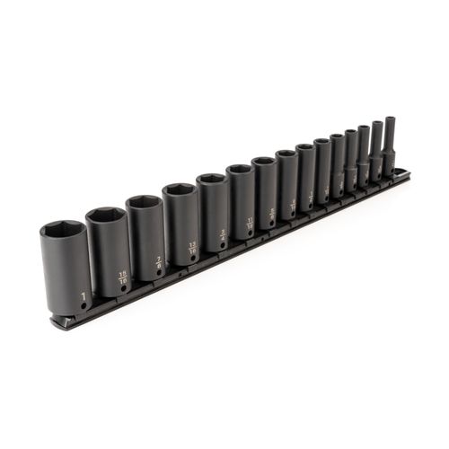 Main product image of 3/8" Drive Deep 6-Point Impact Socket Set with Rail, 15-Piece (1/4-1")
