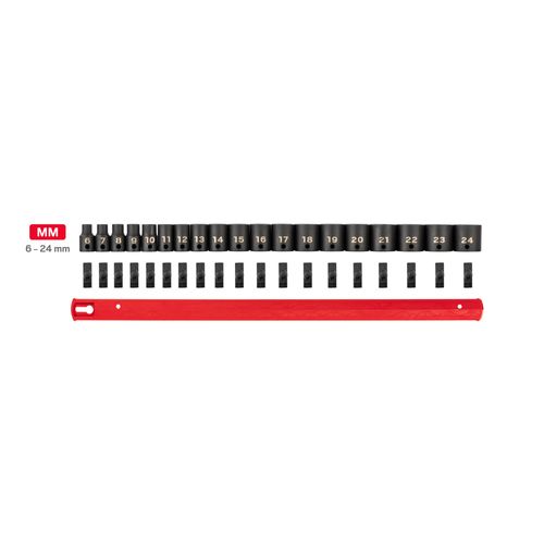 Main product image of 3/8" Drive 6-Point Impact Socket Set with Rail, 19-Piece (6-24mm)