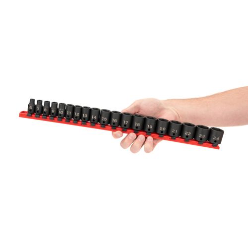Main product image of 3/8" Drive 6-Point Impact Socket Set with Rail, 19-Piece (6-24mm)