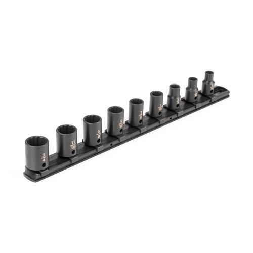 Main product image of 3/8" Drive 12-Point Impact Socket Set with Rail, 9-Piece (5/16-3/4")