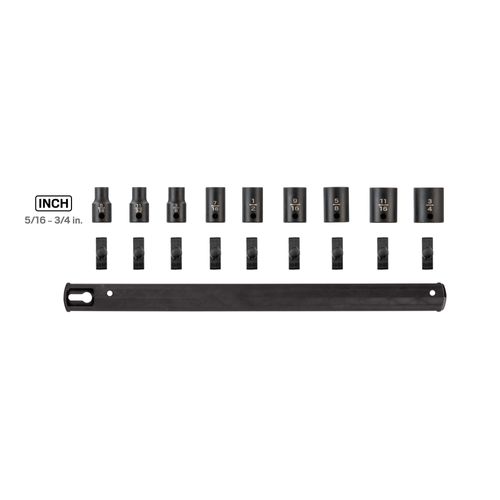 Main product image of 3/8" Drive 12-Point Impact Socket Set with Rail, 9-Piece (5/16-3/4")