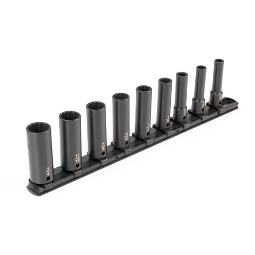 Main product image of 3/8" Drive Deep 12-Point Impact Socket Set with Rail, 9-Piece (5/16-3/4")