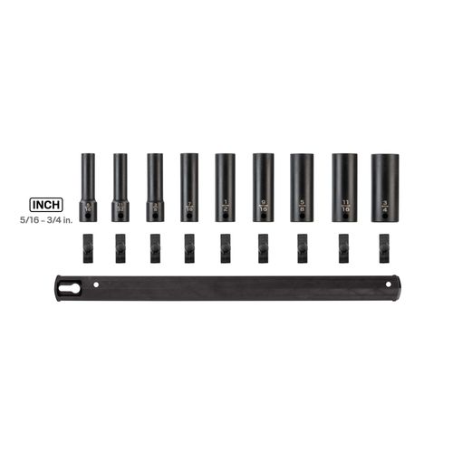 Main product image of 3/8" Drive Deep 12-Point Impact Socket Set with Rail, 9-Piece (5/16-3/4")