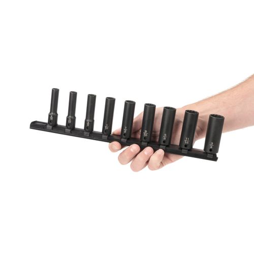 Main product image of 3/8" Drive Deep 12-Point Impact Socket Set with Rail, 9-Piece (5/16-3/4")