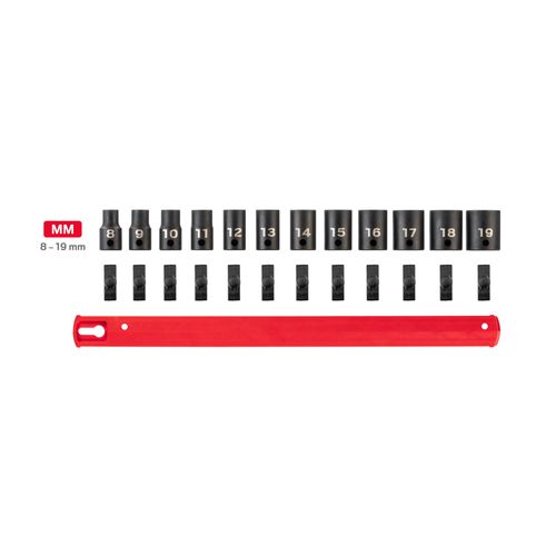 Main product image of 3/8" Drive 12-Point Impact Socket Set with Rail, 12-Piece (8-19mm)