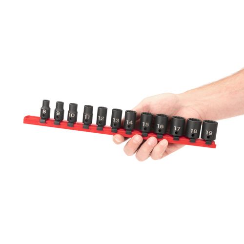 Main product image of 3/8" Drive 12-Point Impact Socket Set with Rail, 12-Piece (8-19mm)