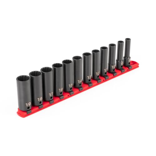 Main product image of 3/8" Drive Deep 12-Point Impact Socket Set with Rail, 12-Piece (8-19mm)