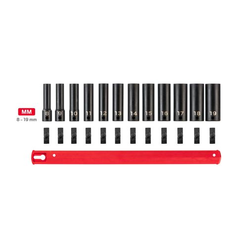 Main product image of 3/8" Drive Deep 12-Point Impact Socket Set with Rail, 12-Piece (8-19mm)
