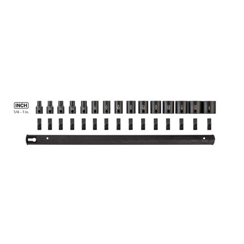 Main product image of 3/8" Drive 12-Point Impact Socket Set with Rail, 15-Piece (1/4-1")