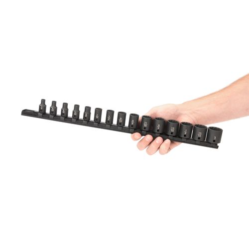 Main product image of 3/8" Drive 12-Point Impact Socket Set with Rail, 15-Piece (1/4-1")