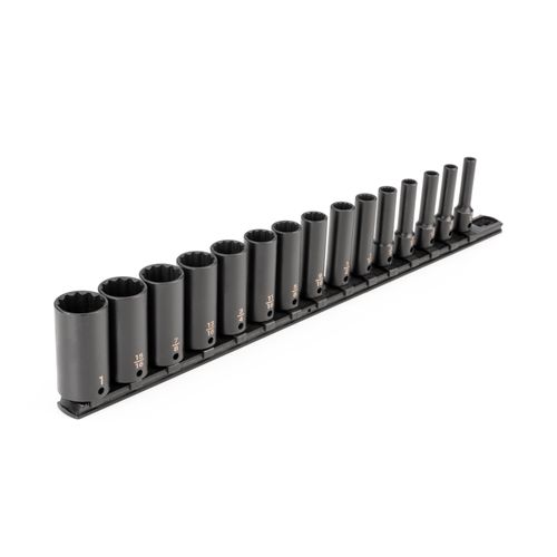 Main product image of 3/8" Drive Deep 12-Point Impact Socket Set with Rail, 15-Piece (1/4-1")