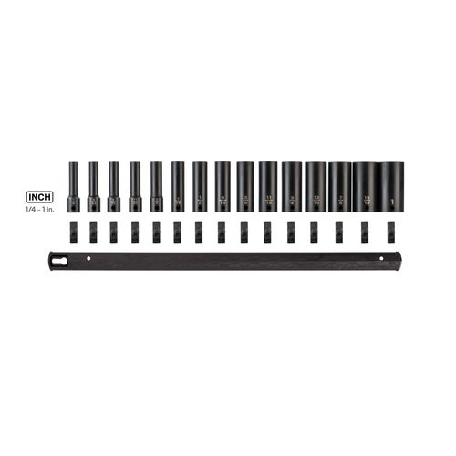 Main product image of 3/8" Drive Deep 12-Point Impact Socket Set with Rail, 15-Piece (1/4-1")