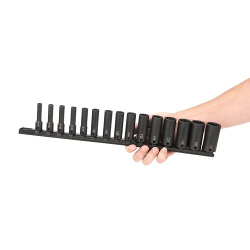 Main product image of 3/8" Drive Deep 12-Point Impact Socket Set with Rail, 15-Piece (1/4-1")