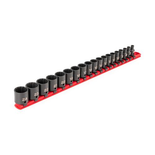 Main product image of 3/8" Drive 12-Point Impact Socket Set with Rail, 19-Piece (6-24mm)