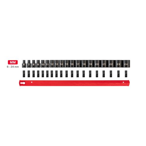 Main product image of 3/8" Drive 12-Point Impact Socket Set with Rail, 19-Piece (6-24mm)