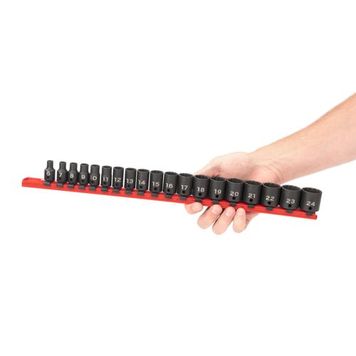 Main product image of 3/8" Drive 12-Point Impact Socket Set with Rail, 19-Piece (6-24mm)