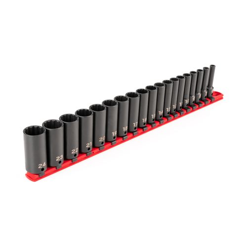 Main product image of 3/8" Drive Deep 12-Point Impact Socket Set with Rail, 19-Piece (6-24mm)